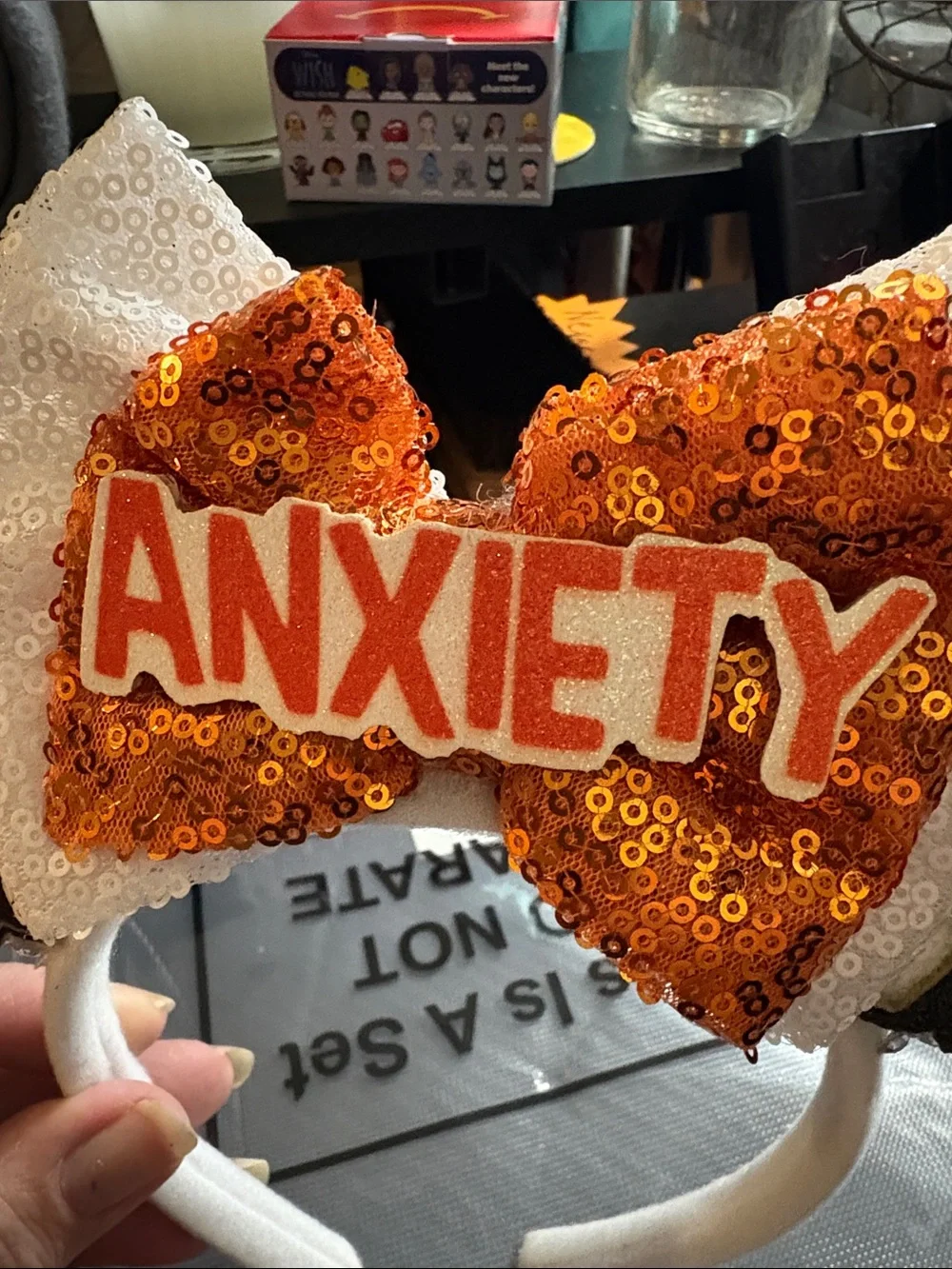Sequin 'Anxiety' Kids Headband - White and Orange